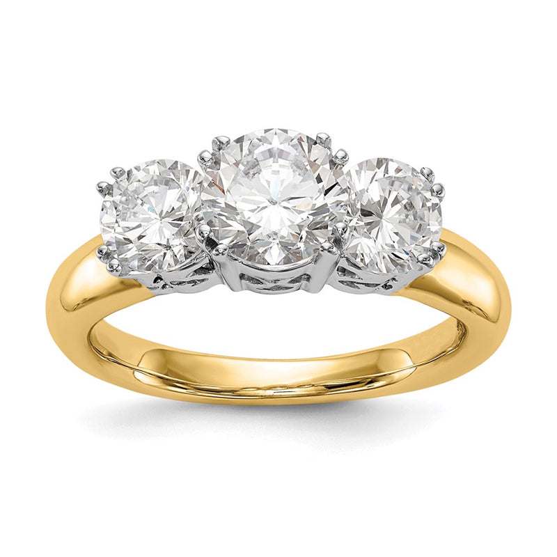 14K Two tone 3 Stone Simulated Diamond Engagement Ring