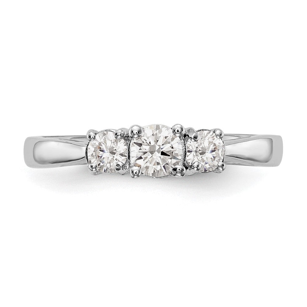 14K White Gold 3 Stone Simulated Diamond Engagement Ring