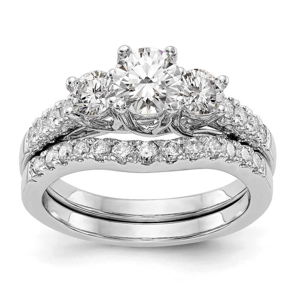 14k White Gold 1 1/5 Ct. Lab Grown Diamond VS/SI+ G+ Complete Size 7 Three Stone Engagement Ring