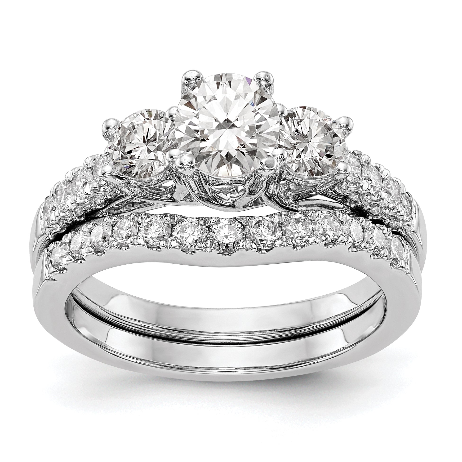 14K White Gold 1 1/5 Carat Lab Grown Diamond Vs/Si+ G+ Complete Size 9 Three Stone Engagement Ring (Size 9 Only)