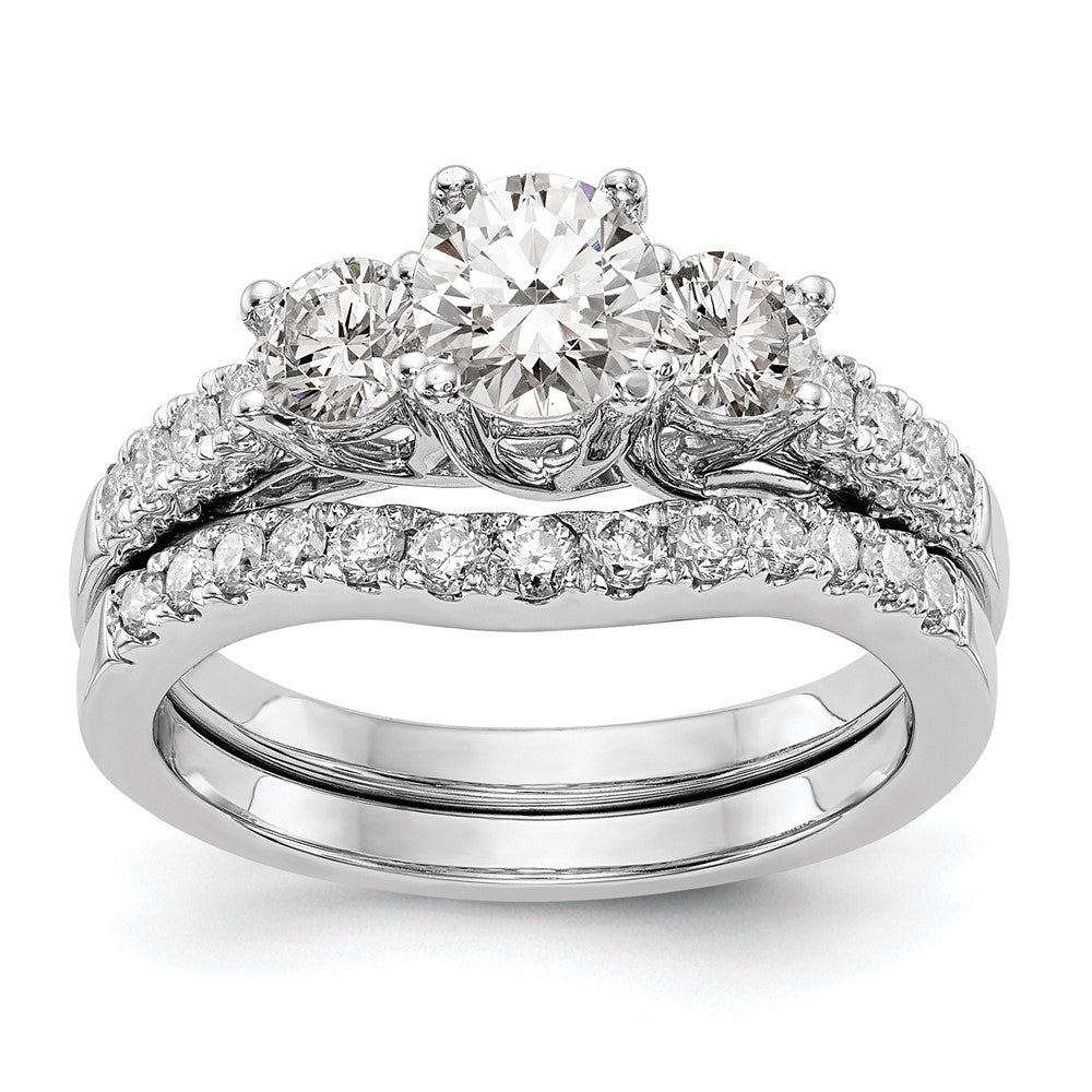 14K White Gold 3 Stone Simulated Diamond Engagement Ring