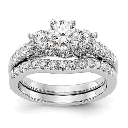 14K White Gold 1 1/5 Carat Lab Grown Diamond Vs/Si+ G+ Complete Size 9 Three Stone Engagement Ring (Size 9 Only)