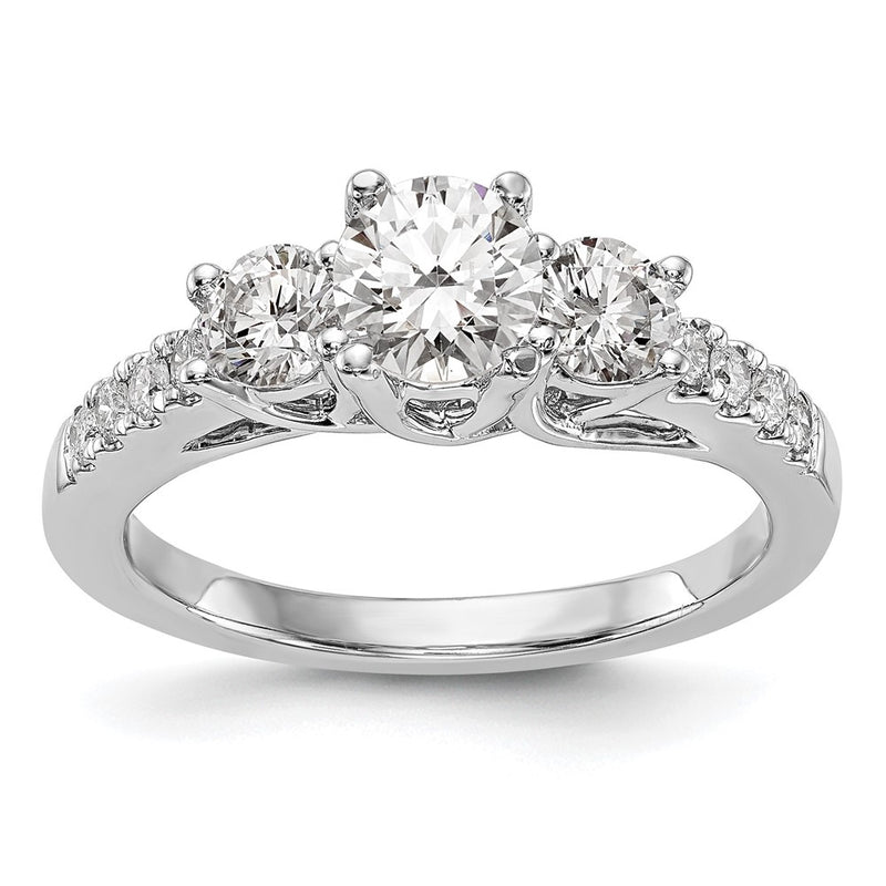 14K White Gold 3 Stone Simulated Diamond Engagement Ring