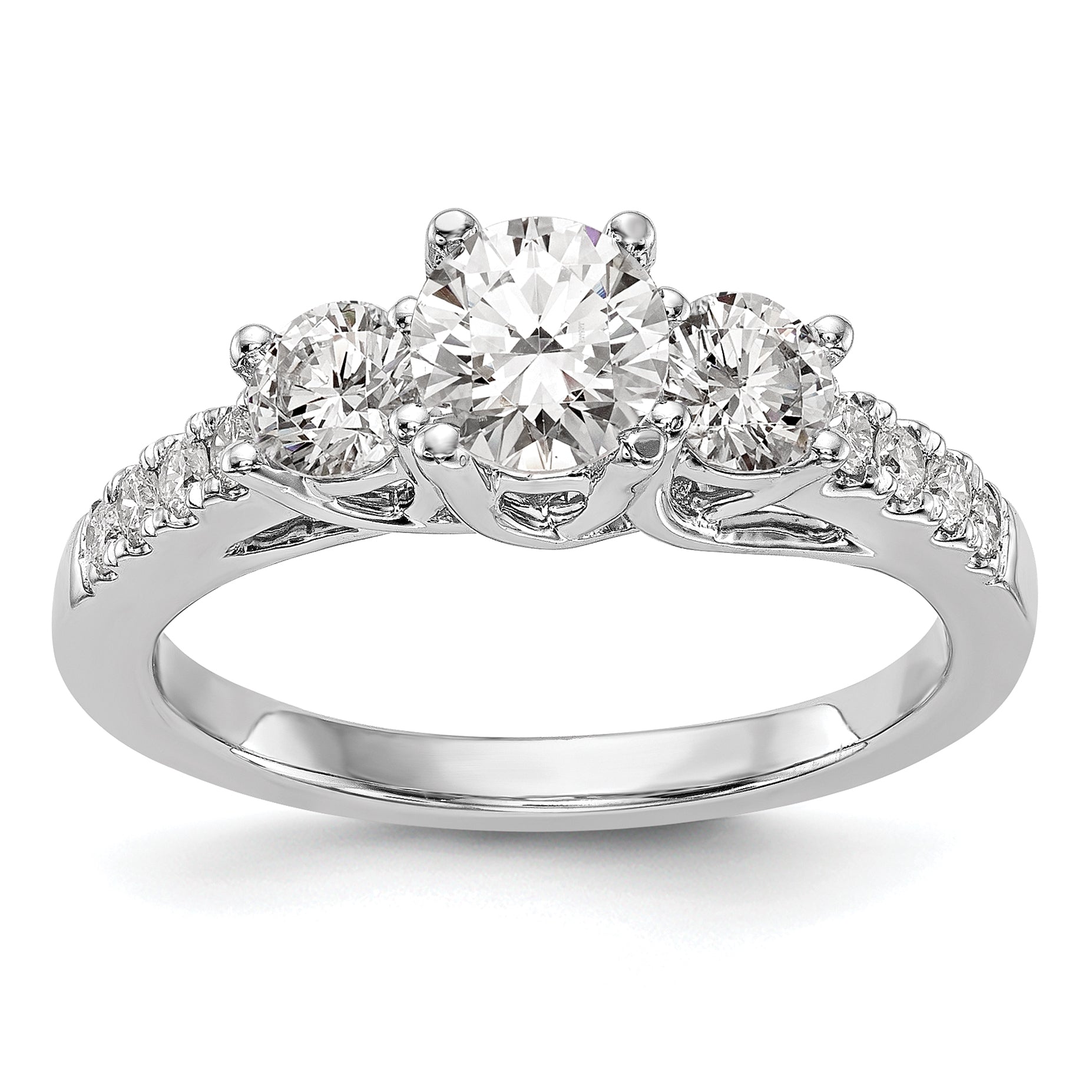14K White Gold 1 1/5 Carat Lab Grown Diamond Vs/Si+ G+ Complete Size 9 Three Stone Engagement Ring (Size 9 Only)