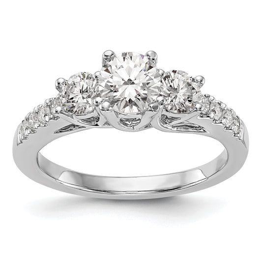 14K White Gold 1 1/5 Carat Lab Grown Diamond Vs/Si+ G+ Complete Size 9 Three Stone Engagement Ring (Size 9 Only)
