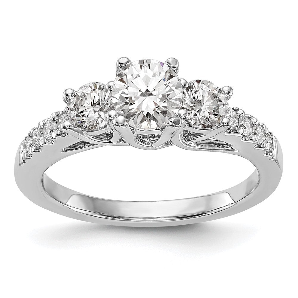 14K White Gold 1 1/5 Carat Lab Grown Diamond Vs/Si+ G+ Complete Size 9 Three Stone Engagement Ring (Size 9 Only)