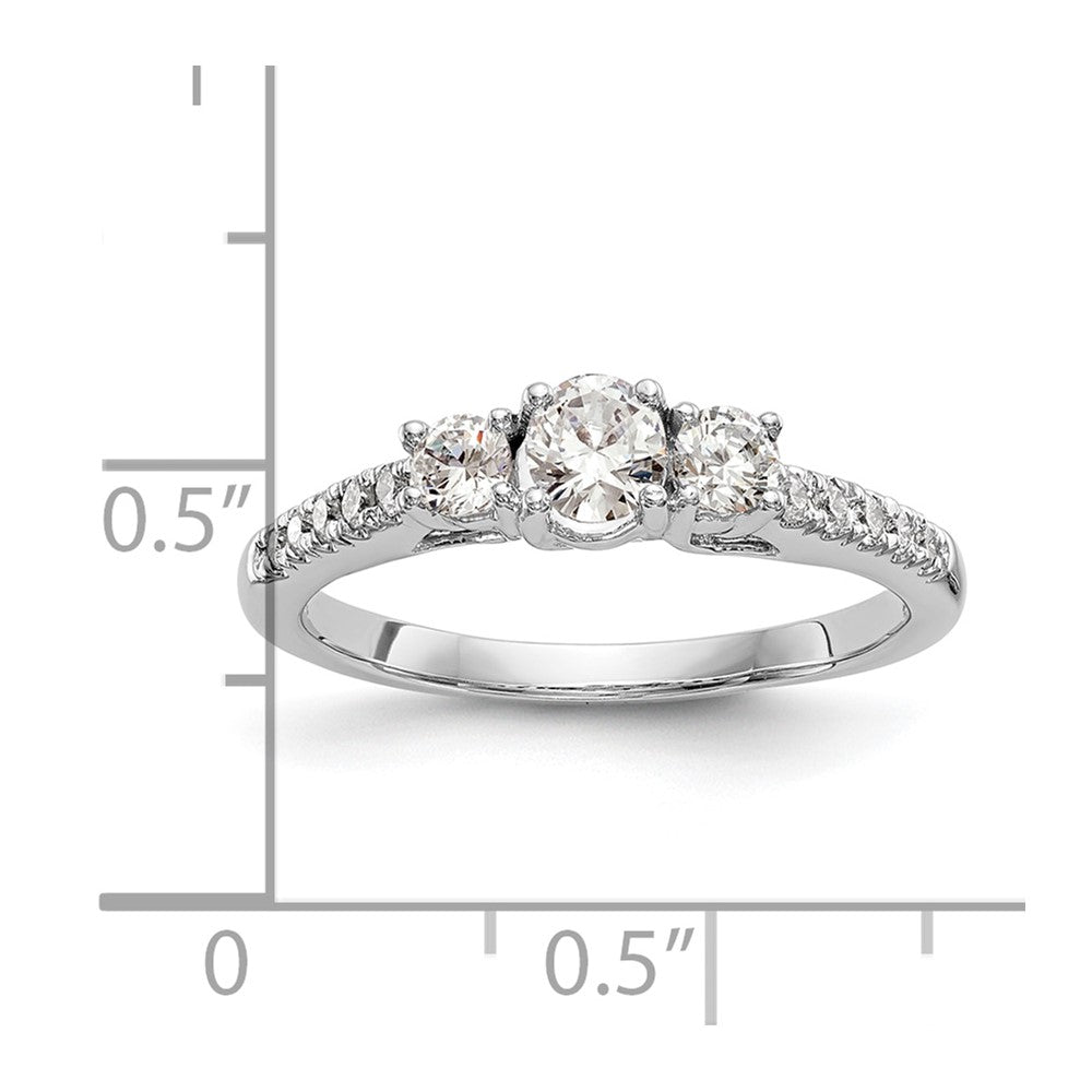 14K White Gold 3 Stone Simulated Diamond Engagement Ring