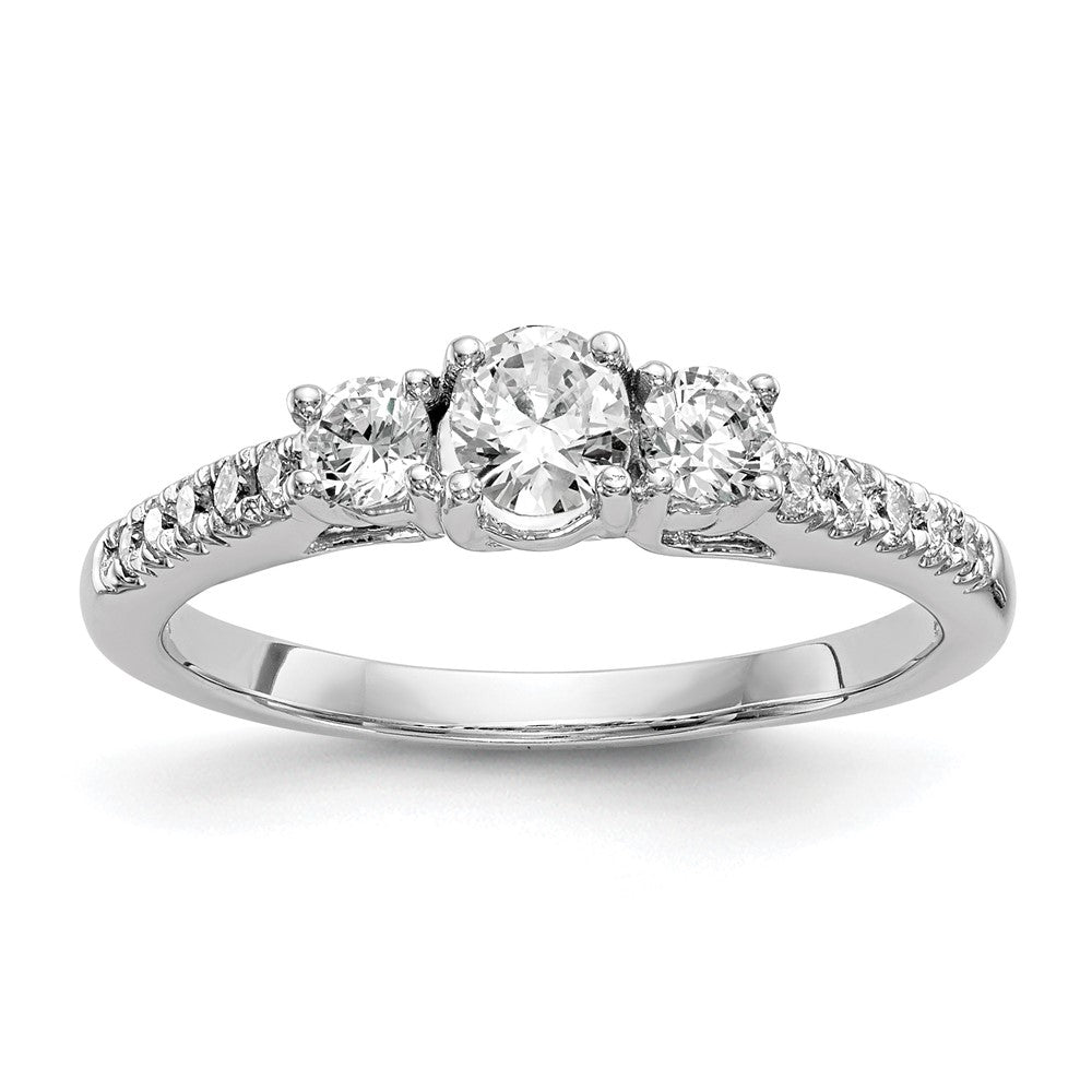 14K White Gold 3 Stone Simulated Diamond Engagement Ring