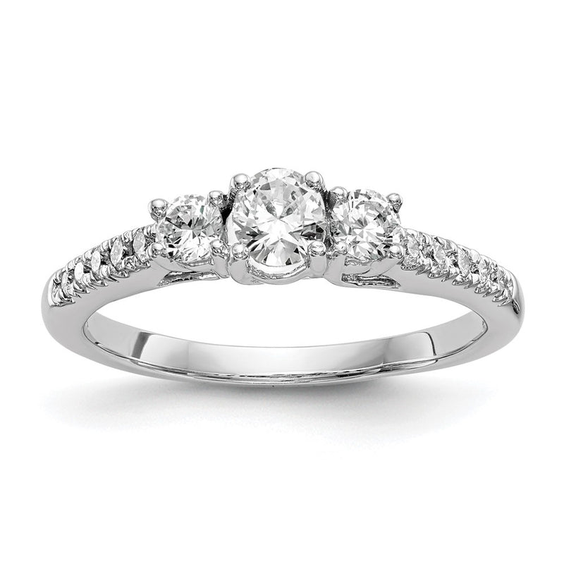 14K White Gold 3 Stone Simulated Diamond Engagement Ring