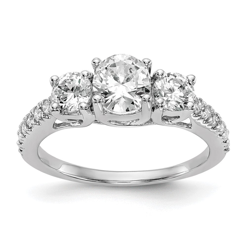 14K White Gold 3 Stone Simulated Diamond Engagement Ring
