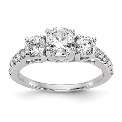 14K White Gold 3 Stone Simulated Diamond Engagement Ring