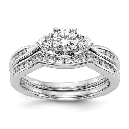 14k White Gold 5/8 Ct. Lab Grown Diamond VS/SI+ G+ Three Stone Complete Engagement Ring