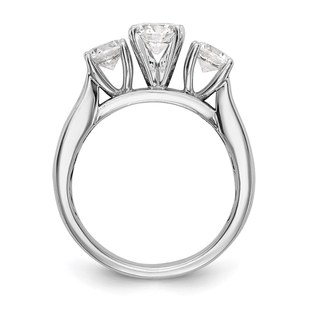 14K White Gold Peg Set 3 Stone Simulated Diamond Engagement Ring