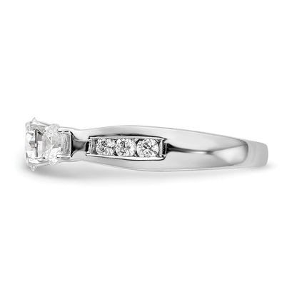 14K White Gold Peg Set 3 Stone Simulated Diamond Engagement Ring