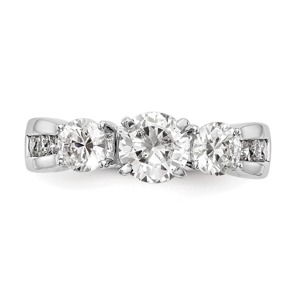 14K White Gold Peg Set 3 Stone Simulated Diamond Engagement Ring