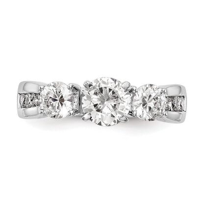 14K White Gold Peg Set 3 Stone Simulated Diamond Engagement Ring