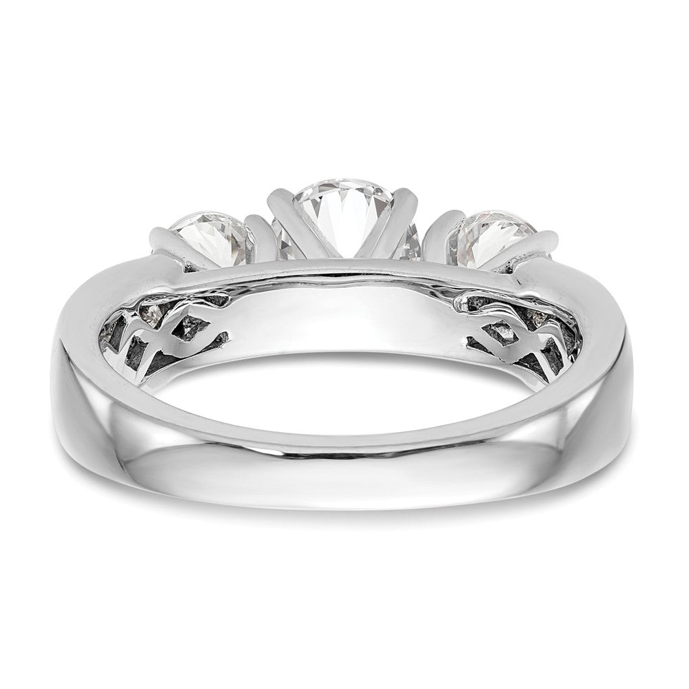 14K White Gold Peg Set 3 Stone Simulated Diamond Engagement Ring