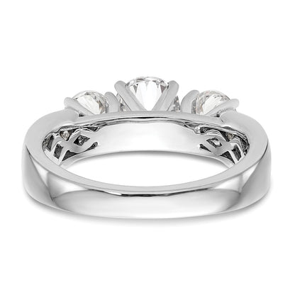 14K White Gold Peg Set 3 Stone Simulated Diamond Engagement Ring