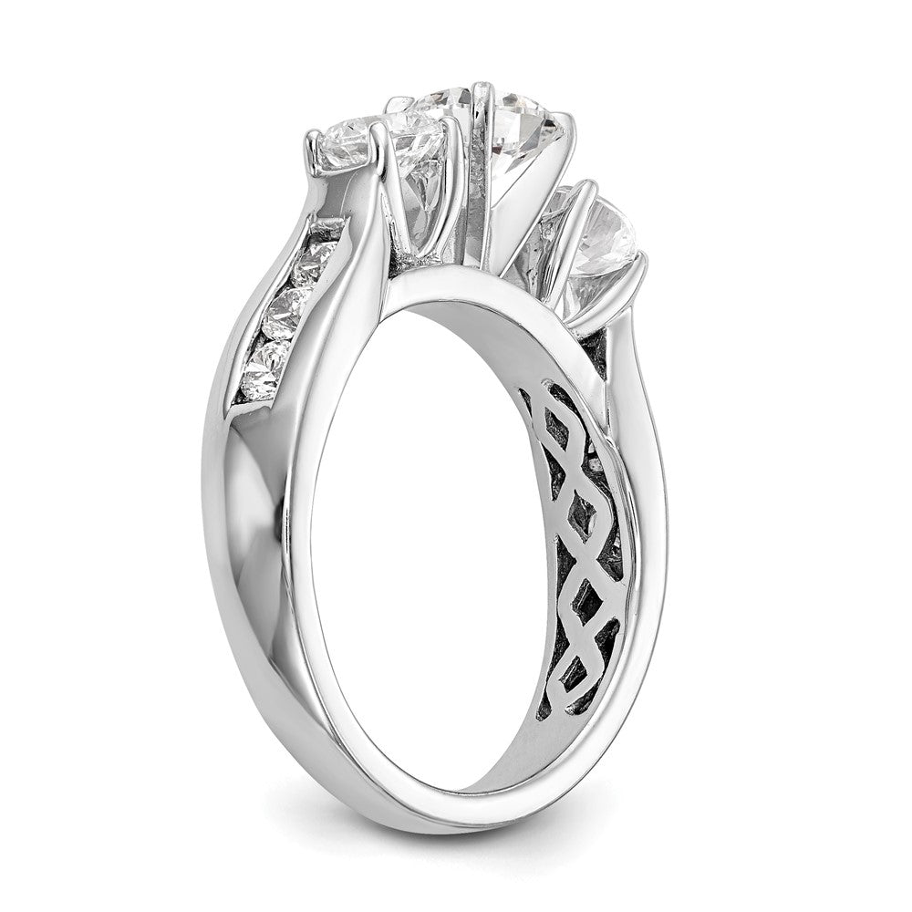 14K White Gold Peg Set 3 Stone Simulated Diamond Engagement Ring