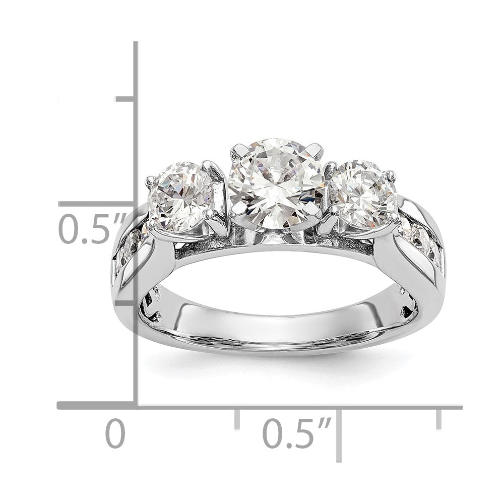 14K White Gold Peg Set 3 Stone Simulated Diamond Engagement Ring
