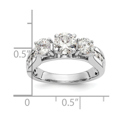 14K White Gold Peg Set 3 Stone Simulated Diamond Engagement Ring