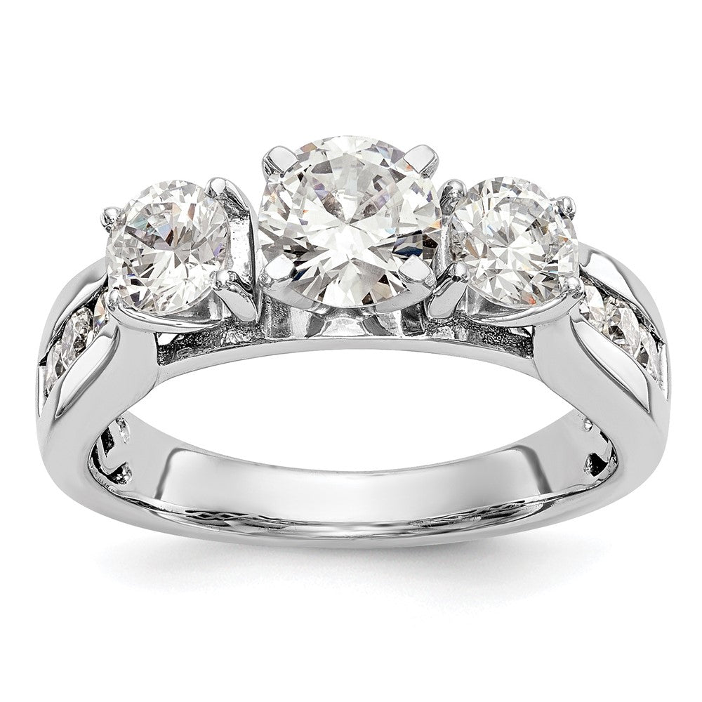 14K White Gold Peg Set 3 Stone Simulated Diamond Engagement Ring