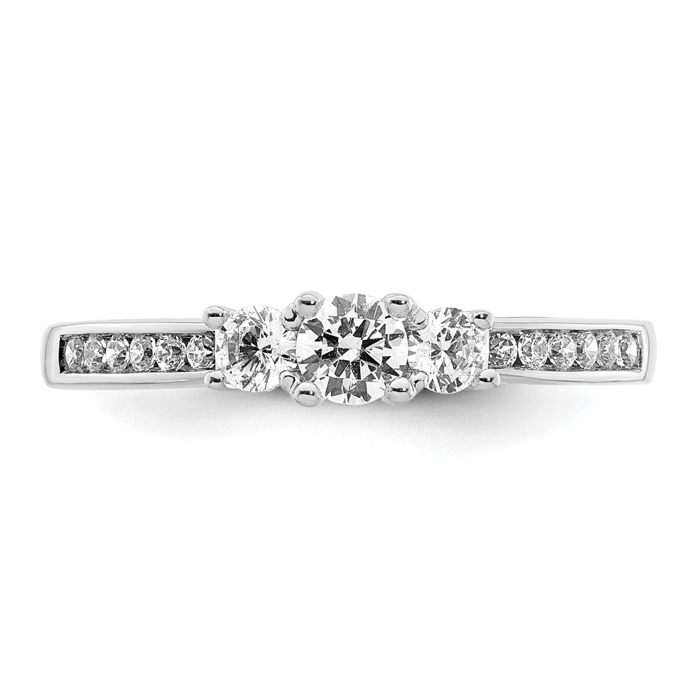 14K White Gold 3 Stone Simulated Diamond Engagement Ring