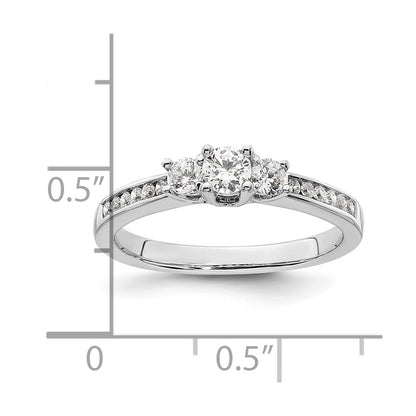 14K White Gold 3 Stone Simulated Diamond Engagement Ring