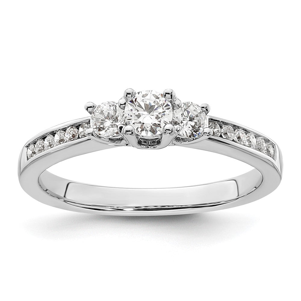 14K White Gold 3 Stone Simulated Diamond Engagement Ring