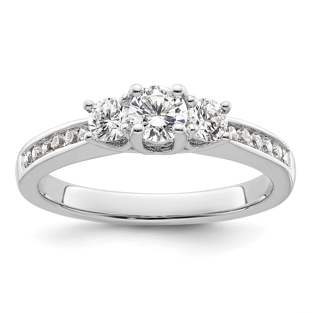 14K White Gold 3 Stone Simulated Diamond Engagement Ring