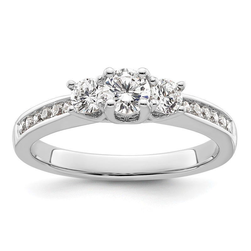 14K White Gold 3 Stone Simulated Diamond Engagement Ring