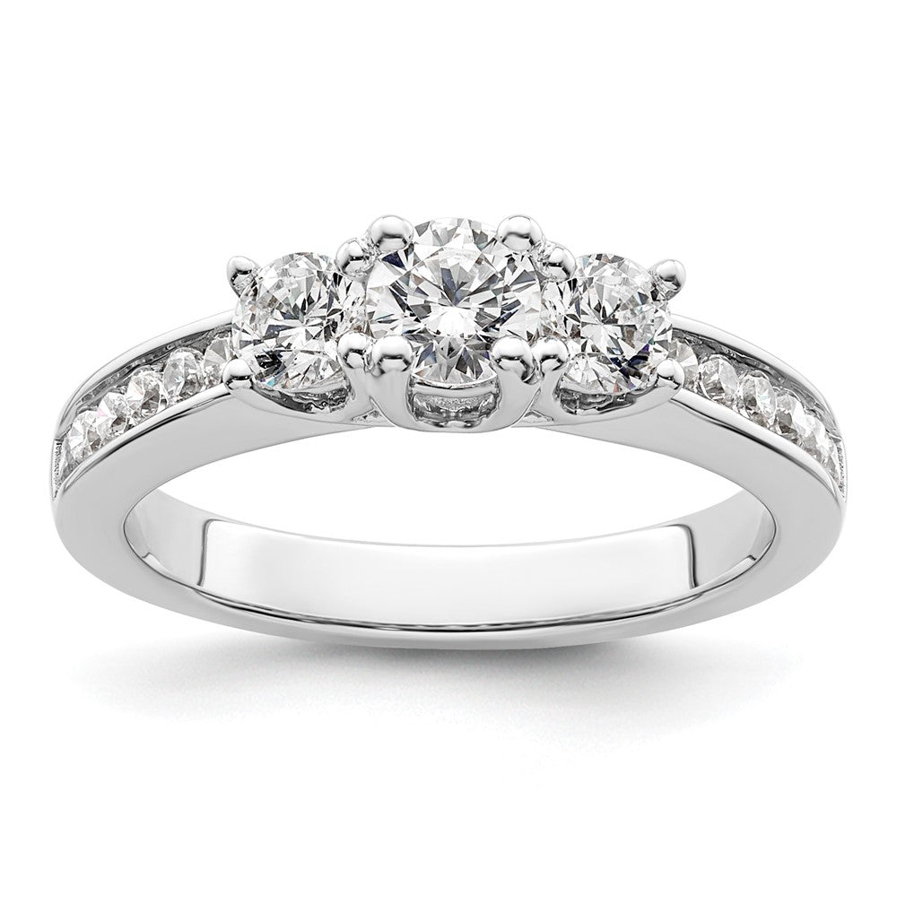 14K White Gold 3 Stone Simulated Diamond Engagement Ring