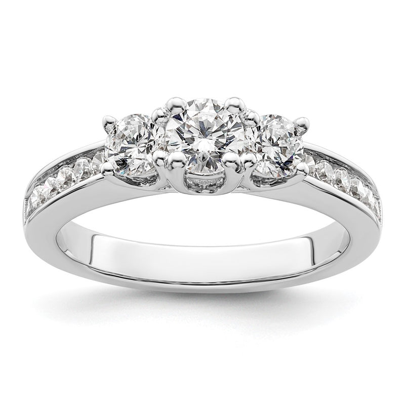 14K White Gold 3 Stone Simulated Diamond Engagement Ring