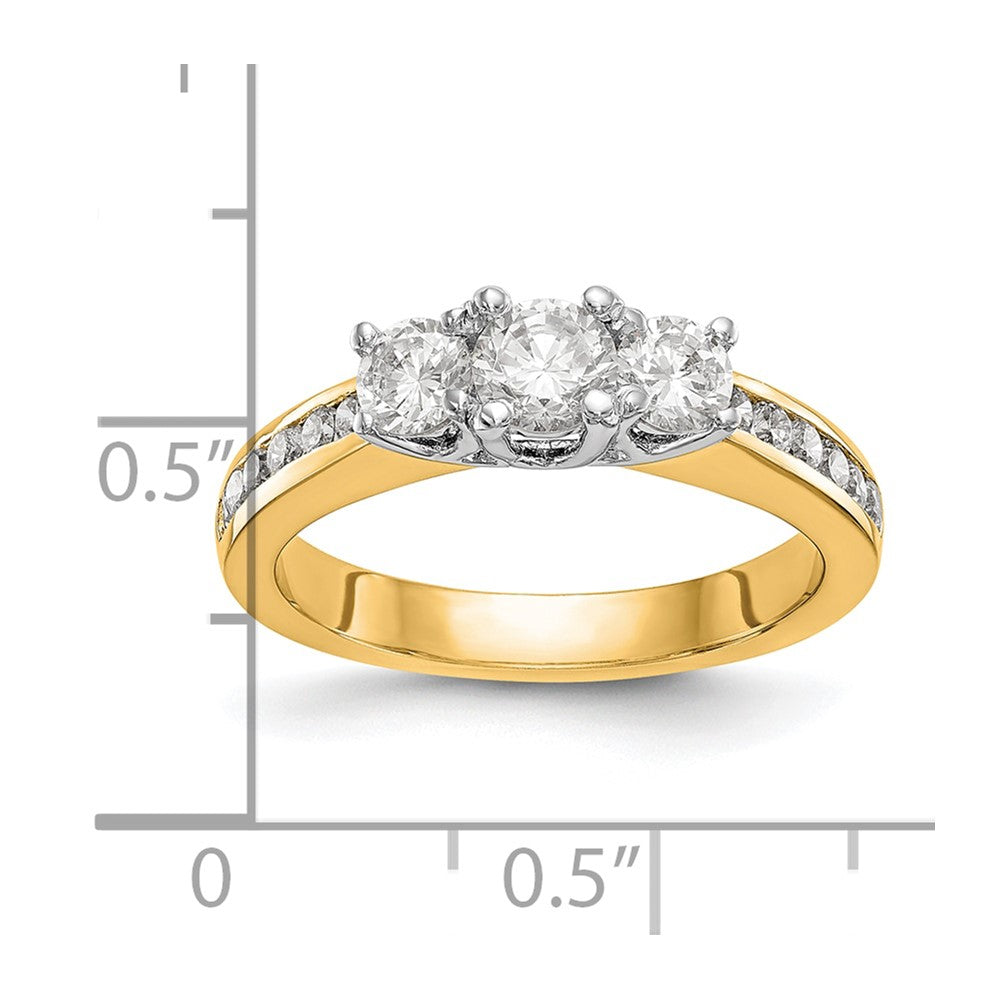 14K Two tone 3 Stone Simulated Diamond Engagement Ring
