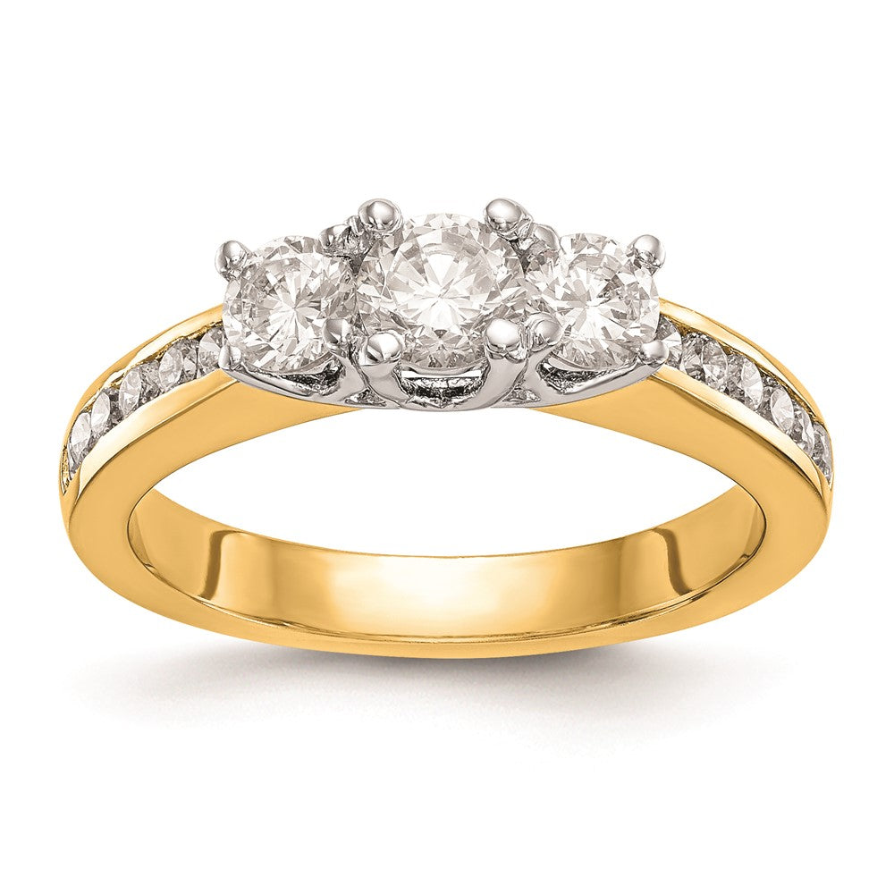 14K Two tone 3 Stone Simulated Diamond Engagement Ring