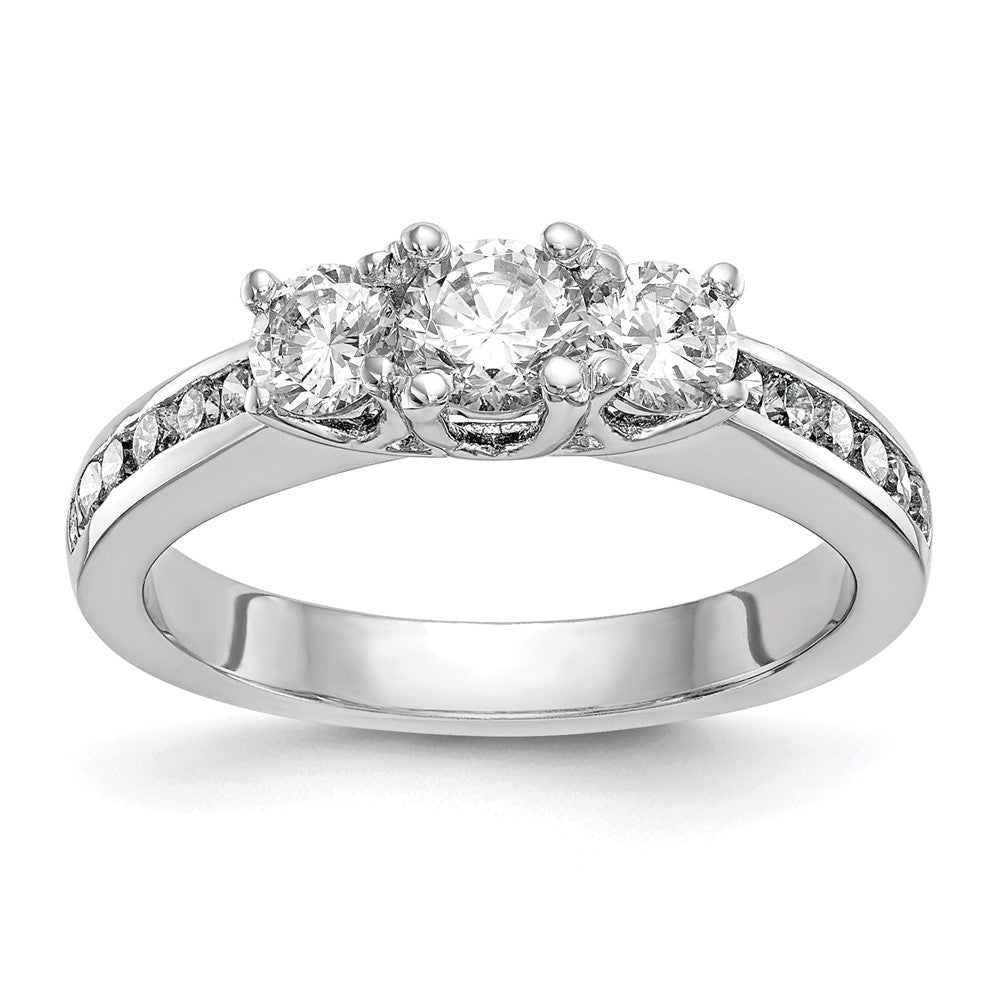 14K White Gold 3 Stone Simulated Diamond Engagement Ring