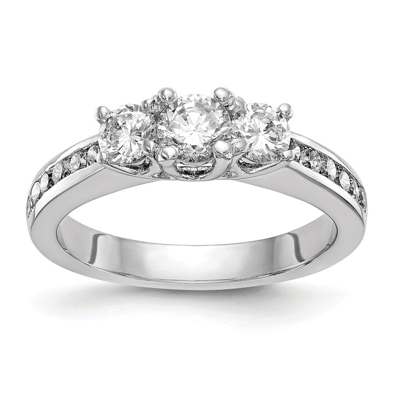 14K White Gold 3 Stone Simulated Diamond Engagement Ring