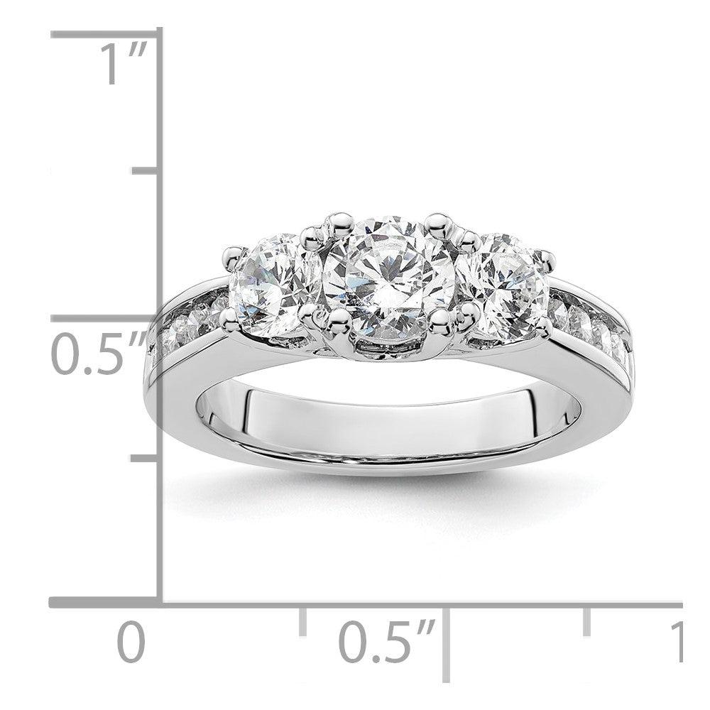 14K White Gold 3 Stone Simulated Diamond Engagement Ring