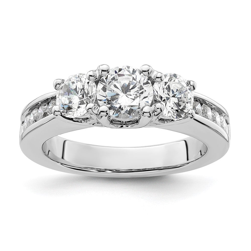 14K White Gold 3 Stone Simulated Diamond Engagement Ring