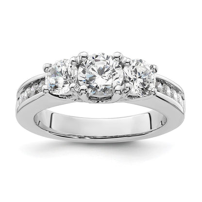14K White Gold 3 Stone Simulated Diamond Engagement Ring