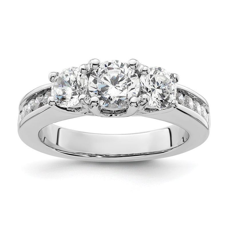 14K White Gold 3 Stone Simulated Diamond Engagement Ring