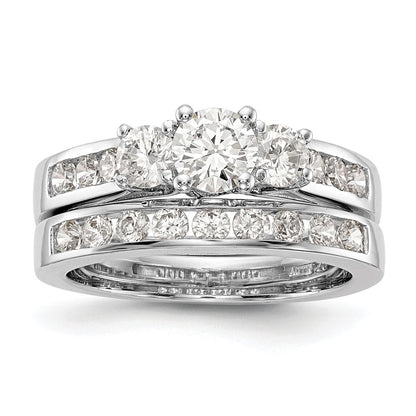 14K White Gold 1 Carat Lab Grown Diamond Vs/Si+ G+ Round Complete Three Stone Engagement Ring