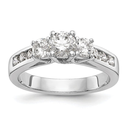 14K White Gold 3 Stone Simulated Diamond Engagement Ring