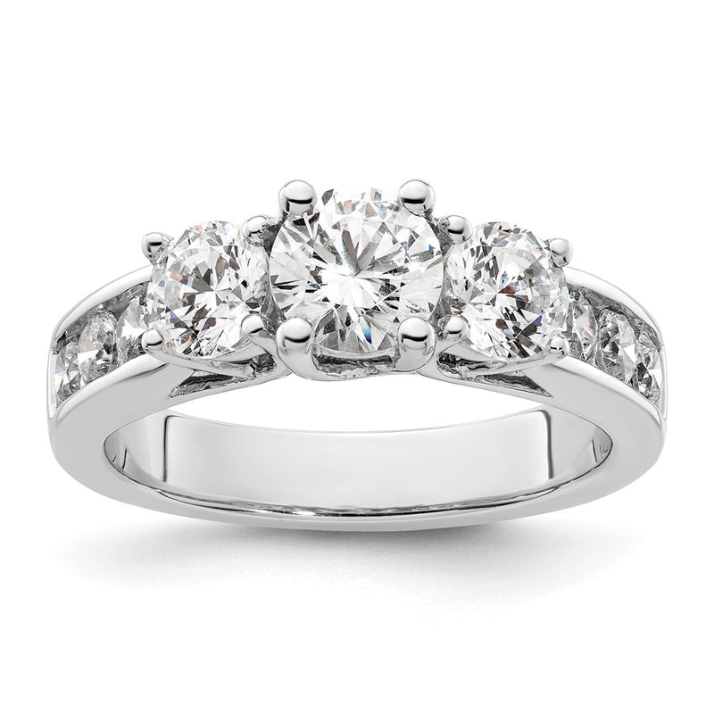 14K White Gold 3 Stone Simulated Diamond Engagement Ring