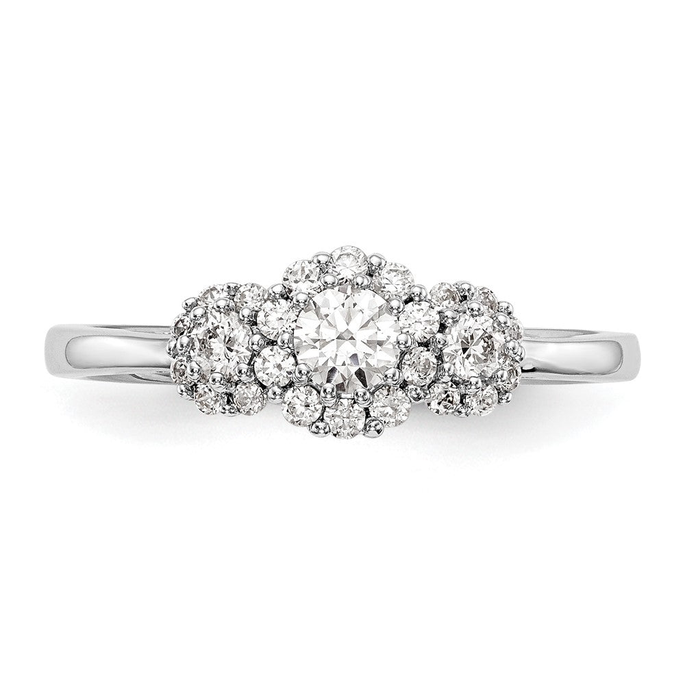 14K White Gold 3 Stone Simulated Diamond Engagement Ring