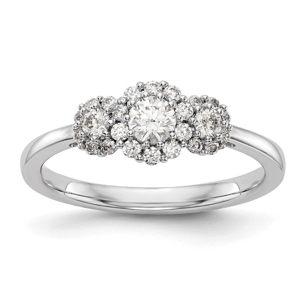 14K White Gold 3 Stone Simulated Diamond Engagement Ring