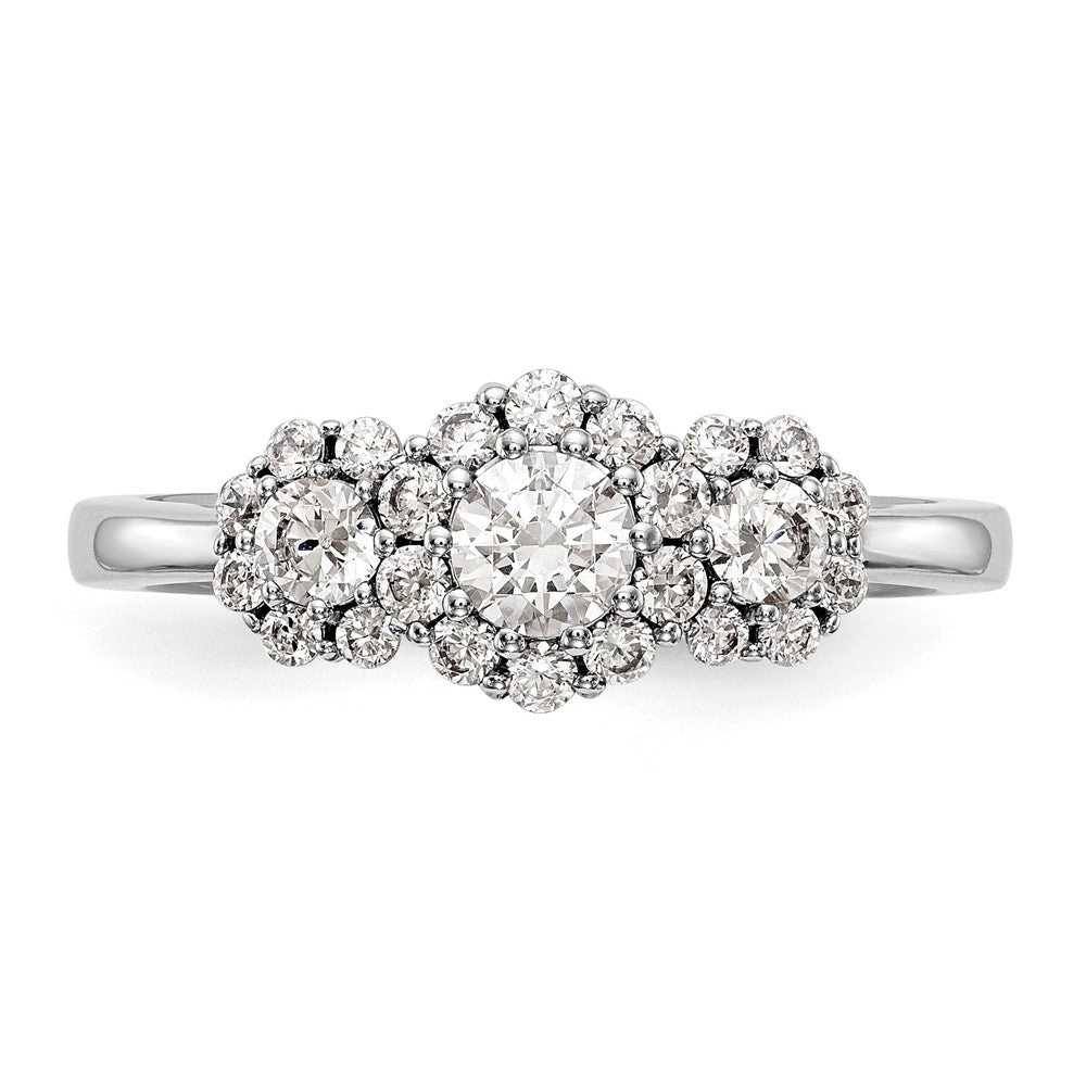 14K White Gold 3 Stone Simulated Diamond Engagement Ring