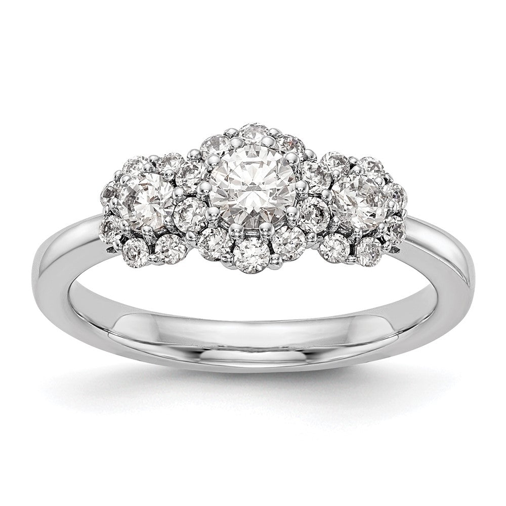 14K White Gold 3 Stone Simulated Diamond Engagement Ring