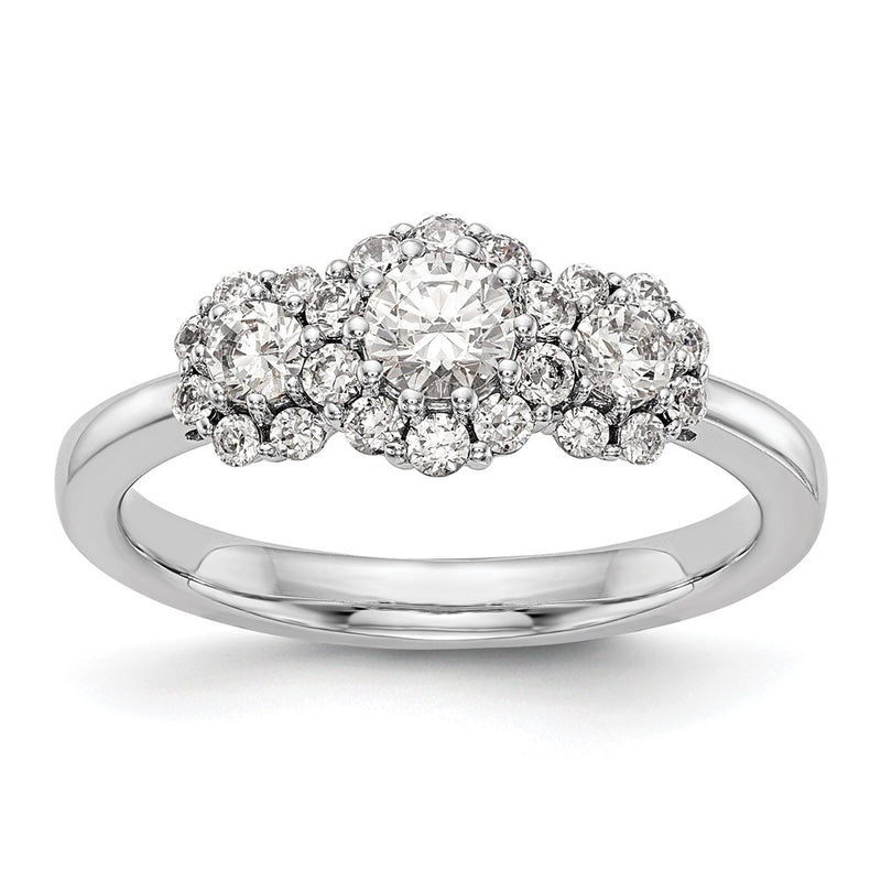 14K White Gold 3 Stone Simulated Diamond Engagement Ring