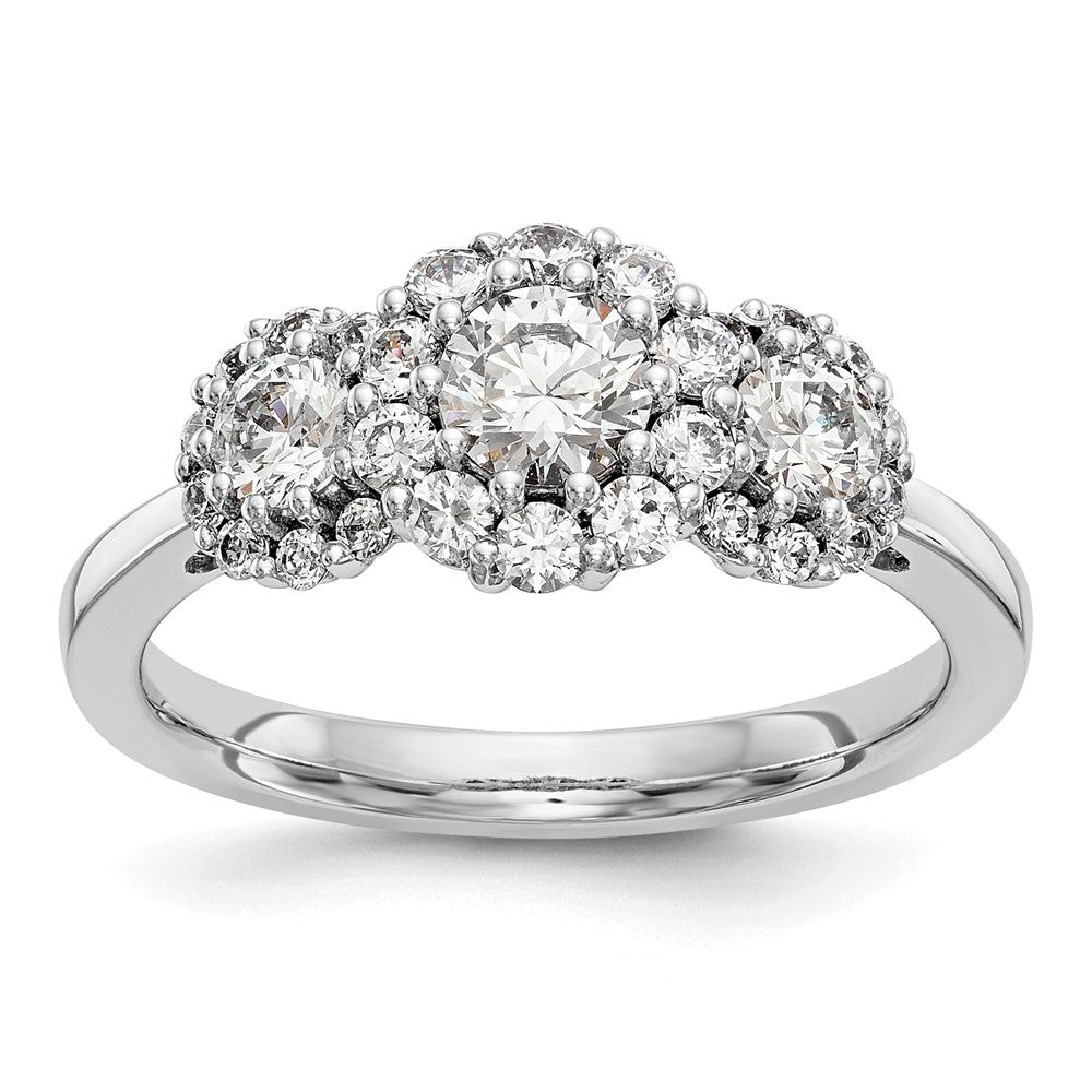 14K White Gold 3 Stone Simulated Diamond Engagement Ring